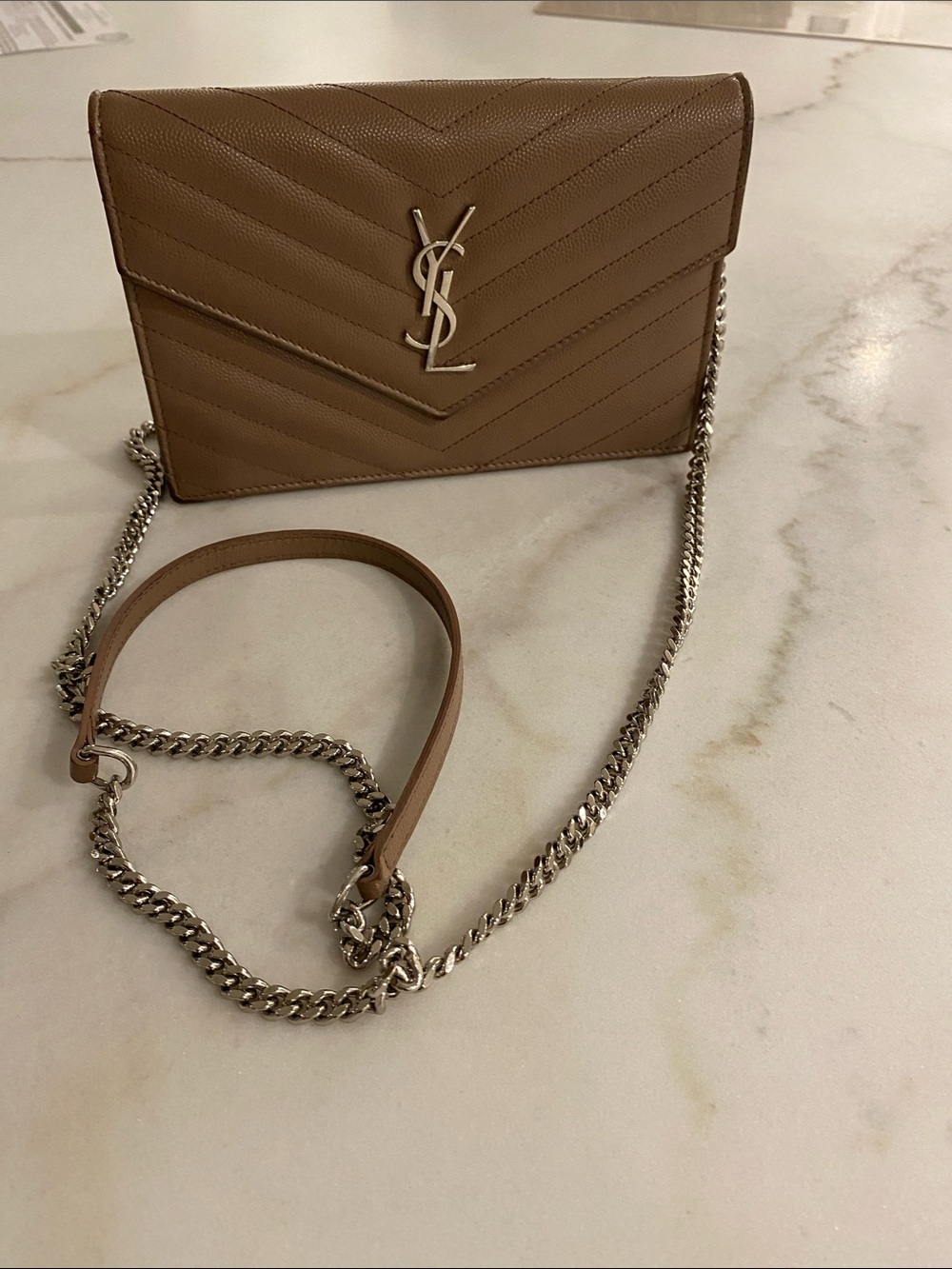 Saint Laurent Envelop Quilted Leather Chain Wallet